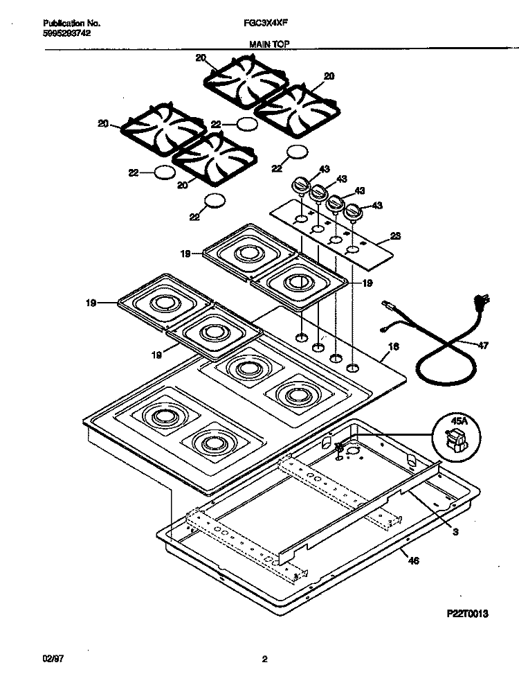 MAIN TOP Diagram and Parts List for FGC3X4XFSA  Frigidaire Cooktop