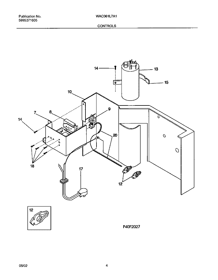 CONTROLS Diagram and Parts List for WAC061L7A1  Westinghouse Air Conditioner