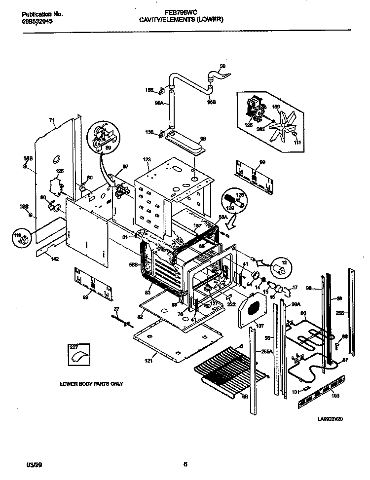 LOWER BODY Diagram and Parts List for FEB798WCCH  Frigidaire Wall Oven