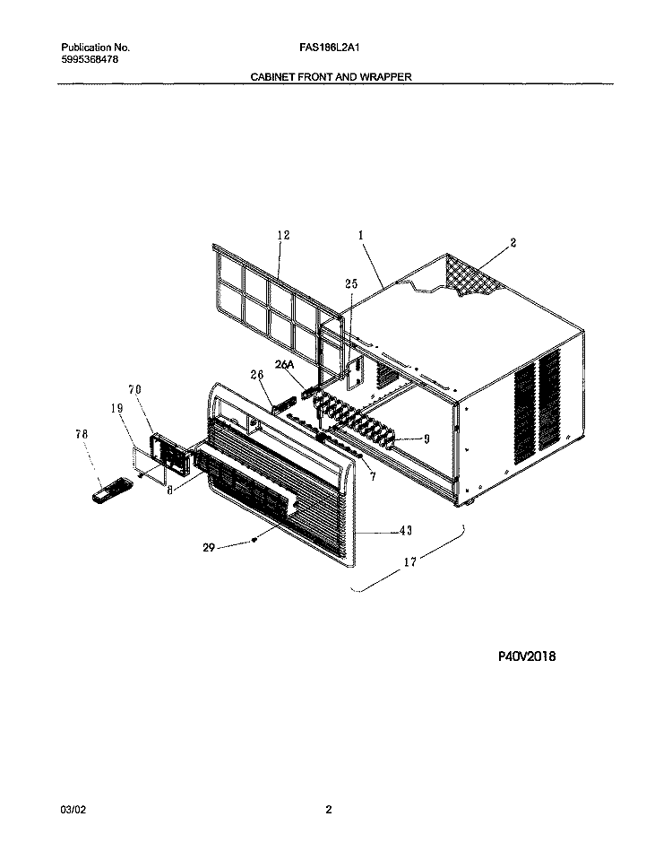 CABINET FRONT AND WRAPPER Diagram and Parts List for FAS186L2A1  Frigidaire Air Conditioner