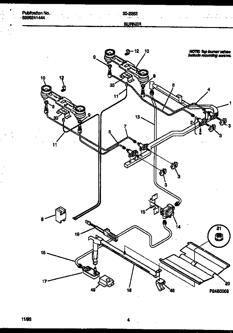 BURNER PARTS Diagram and Parts List for 30-2262-23-02  Tappan Range