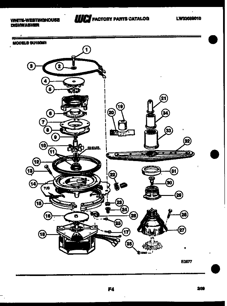 MOTOR PUMP PARTS Diagram and Parts List for SU180MXRV1  Frigidaire Dishwasher