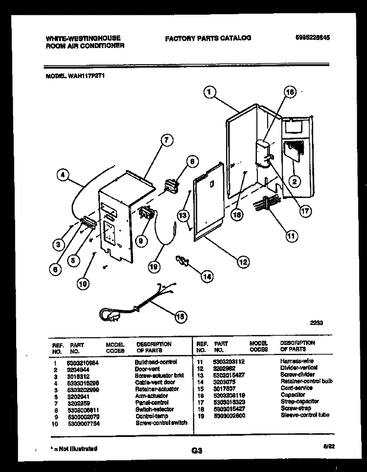 ELECTRICAL PARTS Diagram and Parts List for WAH117P2T1  Frigidaire Air Conditioner