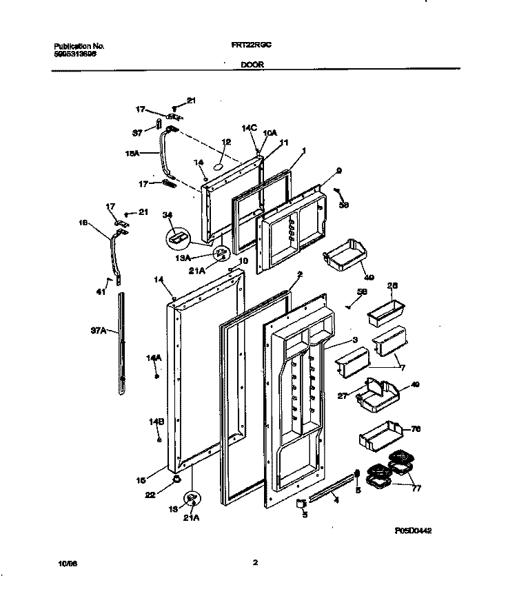 DOOR Diagram and Parts List for FRT22RGCB8  Frigidaire Refrigerator