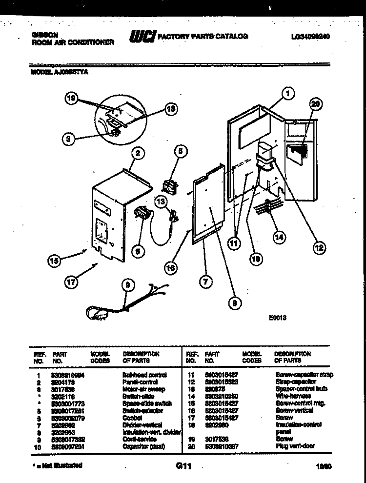 ELECTRICAL PARTS Diagram and Parts List for AJ08B5TYA  Gibson Air Conditioner