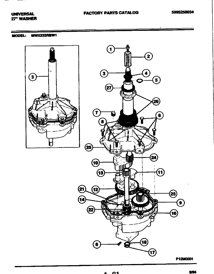 TRANSMISSION Diagram and Parts List for MWX233MBW1  Frigidaire Washer