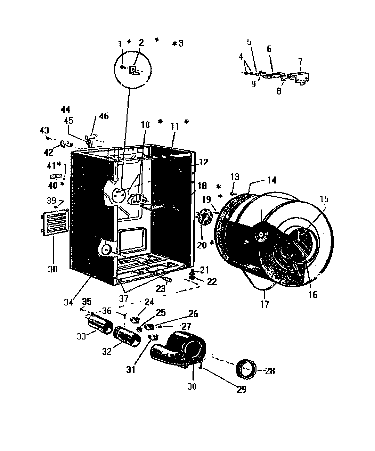 CABINET & DRUM Diagram and Parts List for DE800EDH4  Frigidaire Dryer