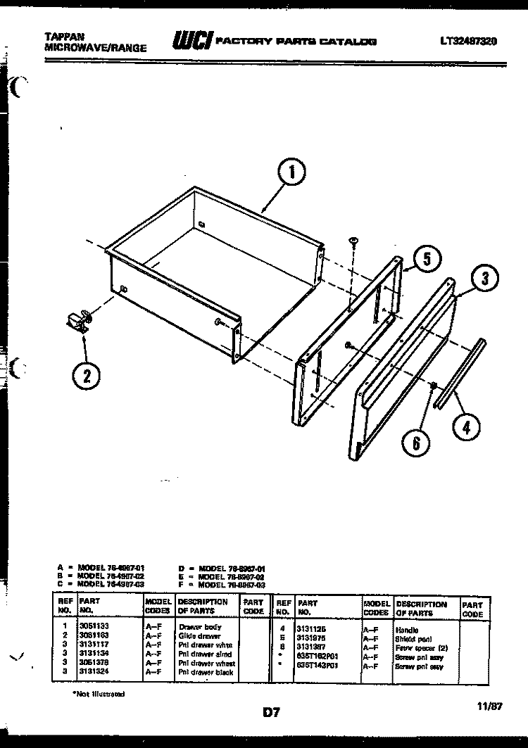 DRAWER PARTS Diagram and Parts List for 76-4967-00-03  Tappan Microwave Oven Combo