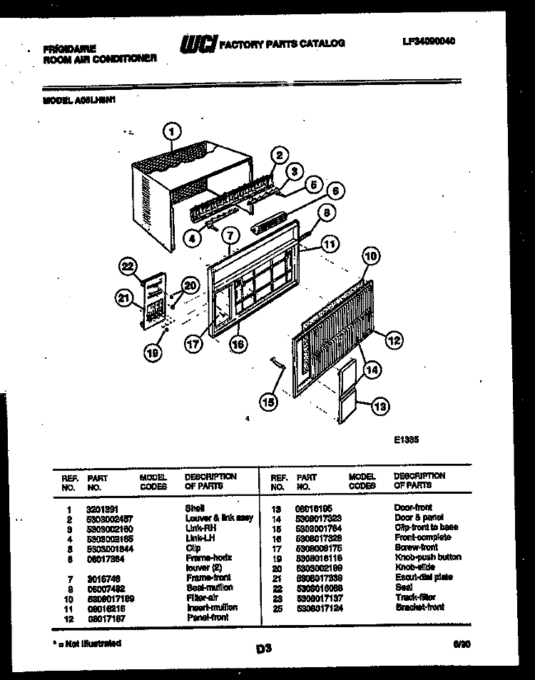 CABINET PARTS Diagram and Parts List for A05LH8N1  Frigidaire Air Conditioner