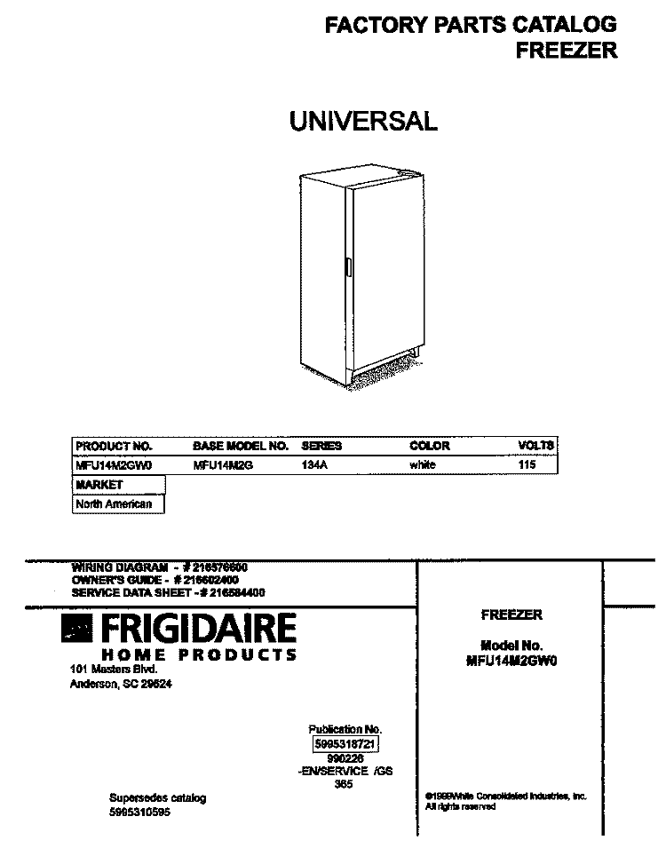 COVER Diagram and Parts List for MFU14M2GW0  Frigidaire Freezer