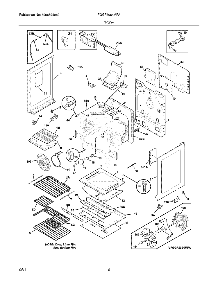 BODY Diagram and Parts List for FGGF3054MFA  Frigidaire Range