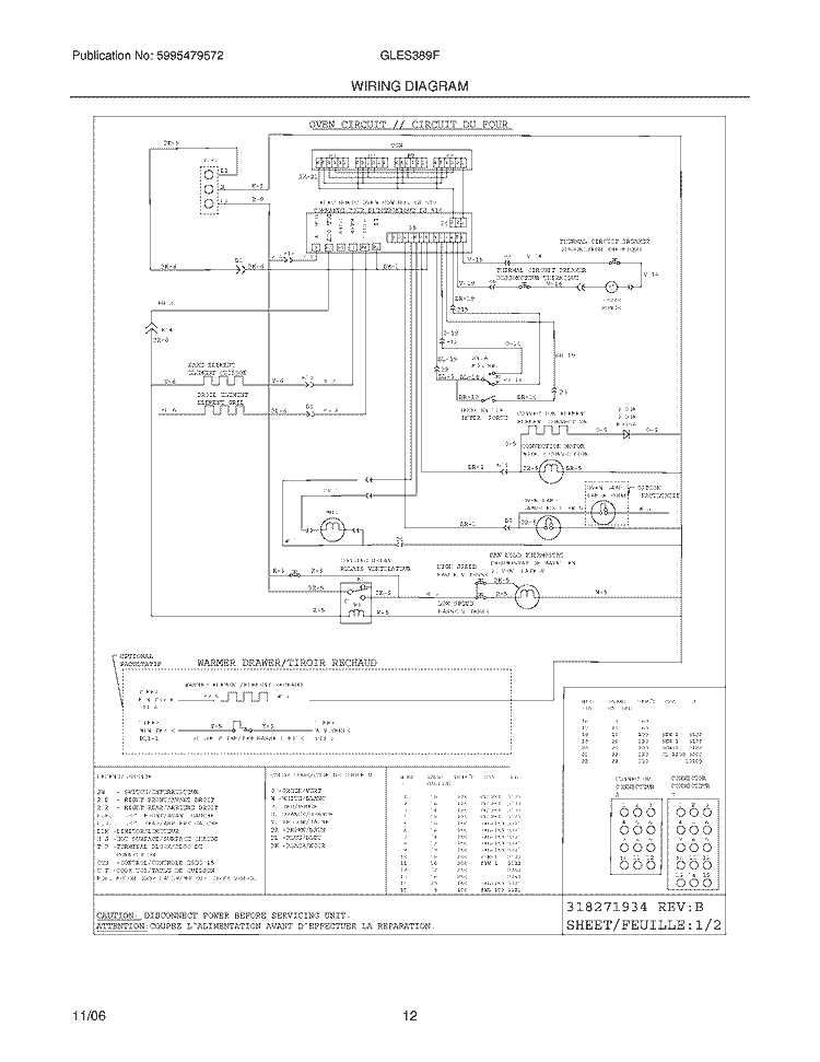 WIRING DIAGRAM Diagram and Parts List for GLES389FQB  Frigidaire Range