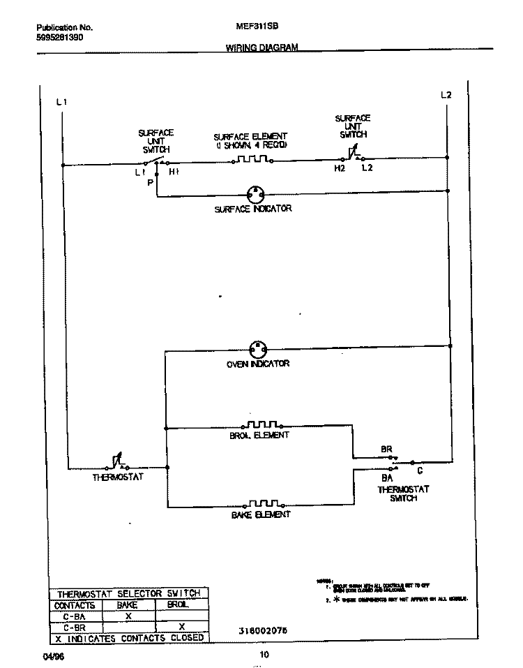 WIRING DIAGRAM Diagram and Parts List for MEF305PBWD  Frigidaire Range