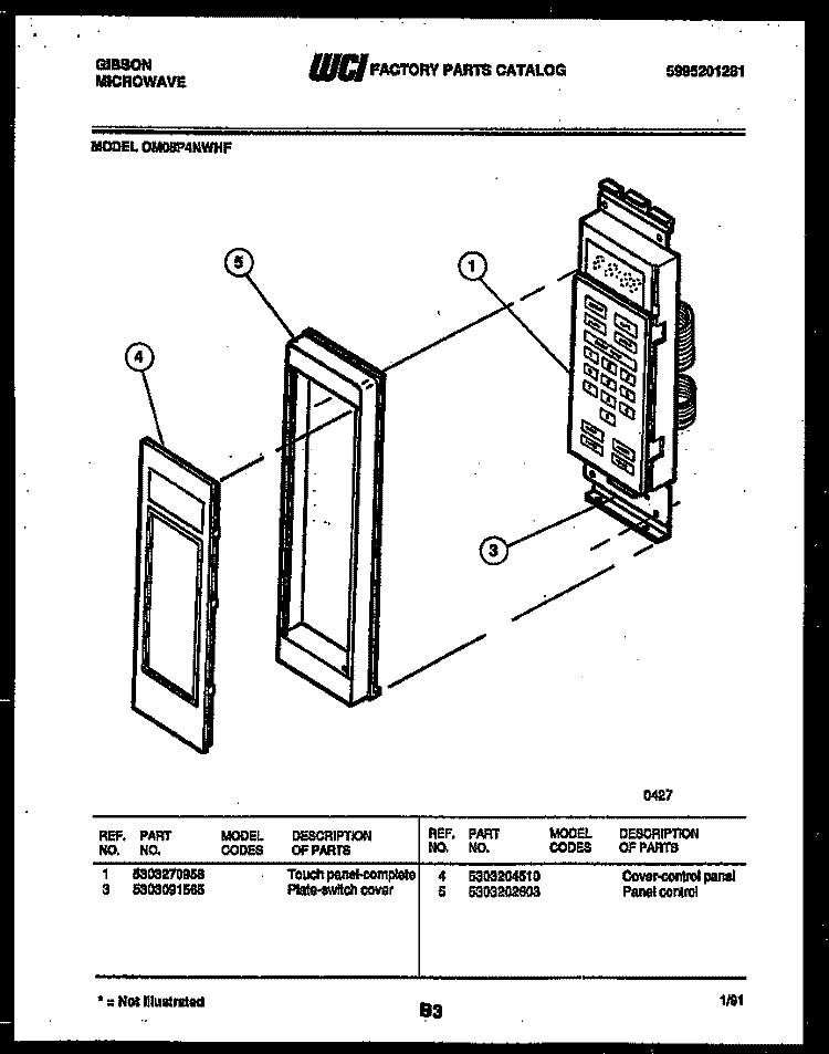 CONTROL PANEL Diagram and Parts List for OM08P4NWHF  Gibson Microwave