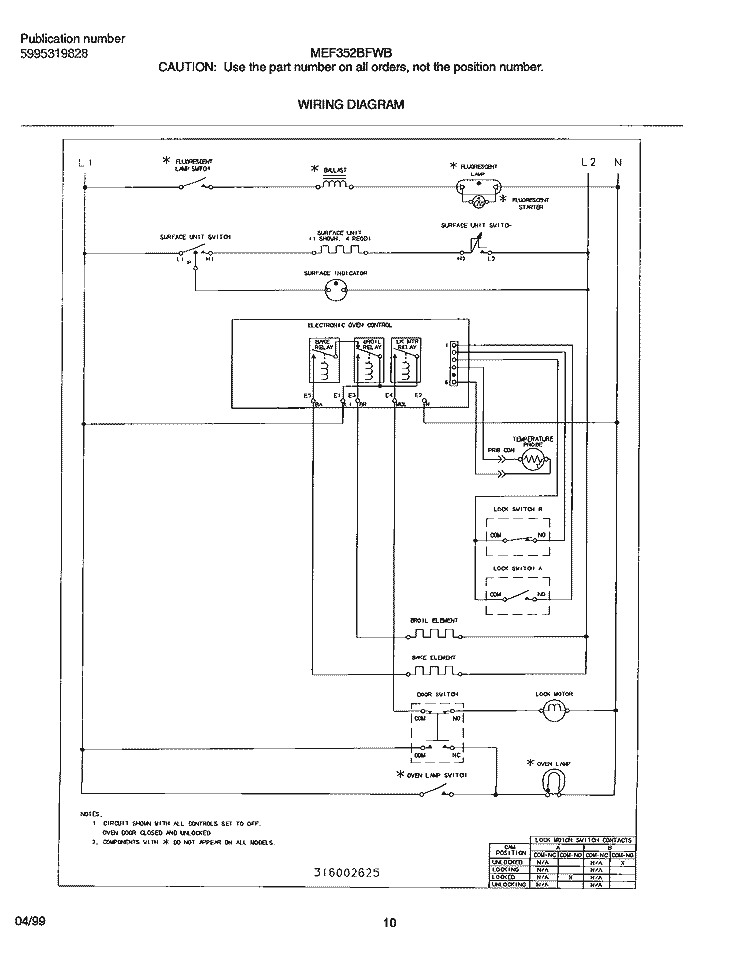 WIRING DIAGRAM Diagram and Parts List for MEF352BFWB  Frigidaire Range