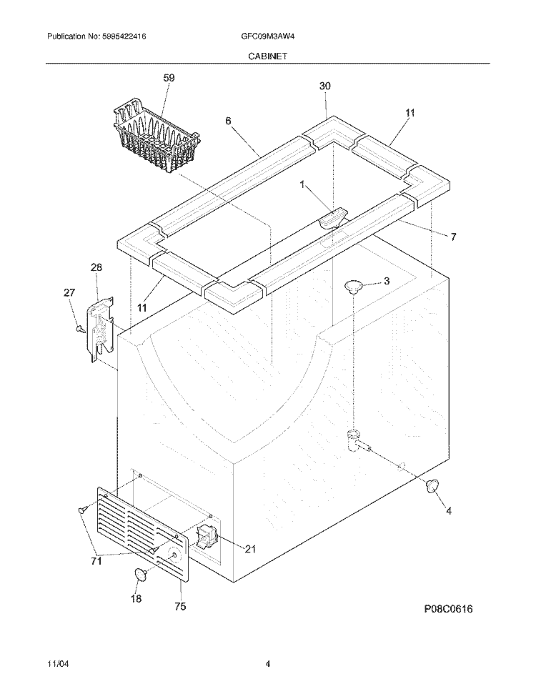 CABINET Diagram and Parts List for GFC09M3AW4  Gibson Freezer