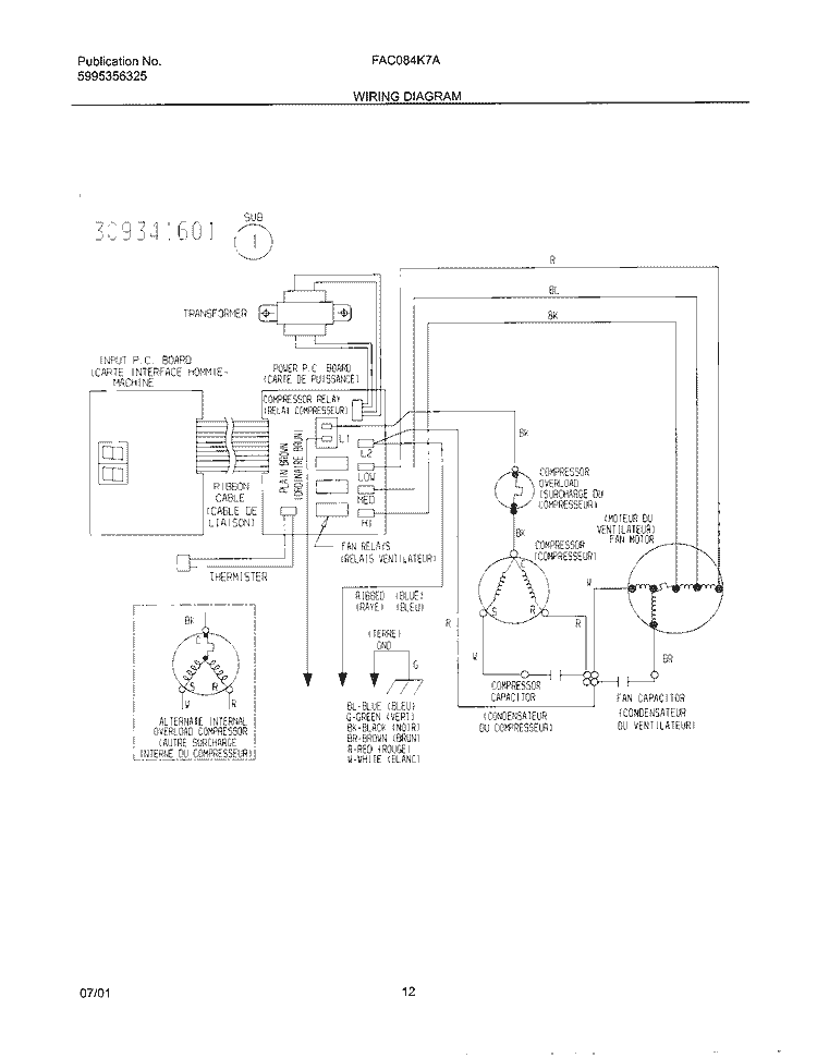 WIRING DIAGRAM Diagram and Parts List for FAC084K7A4  Frigidaire Air Conditioner
