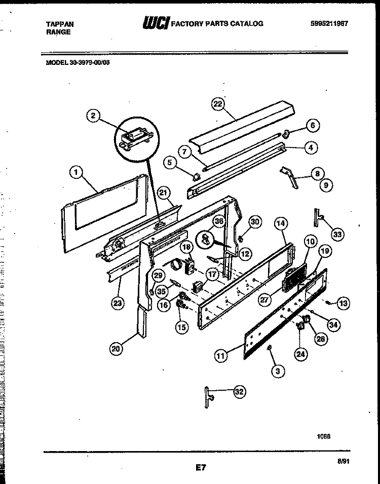 BACKGUARD Diagram and Parts List for 30-3979-23-06  Tappan Range