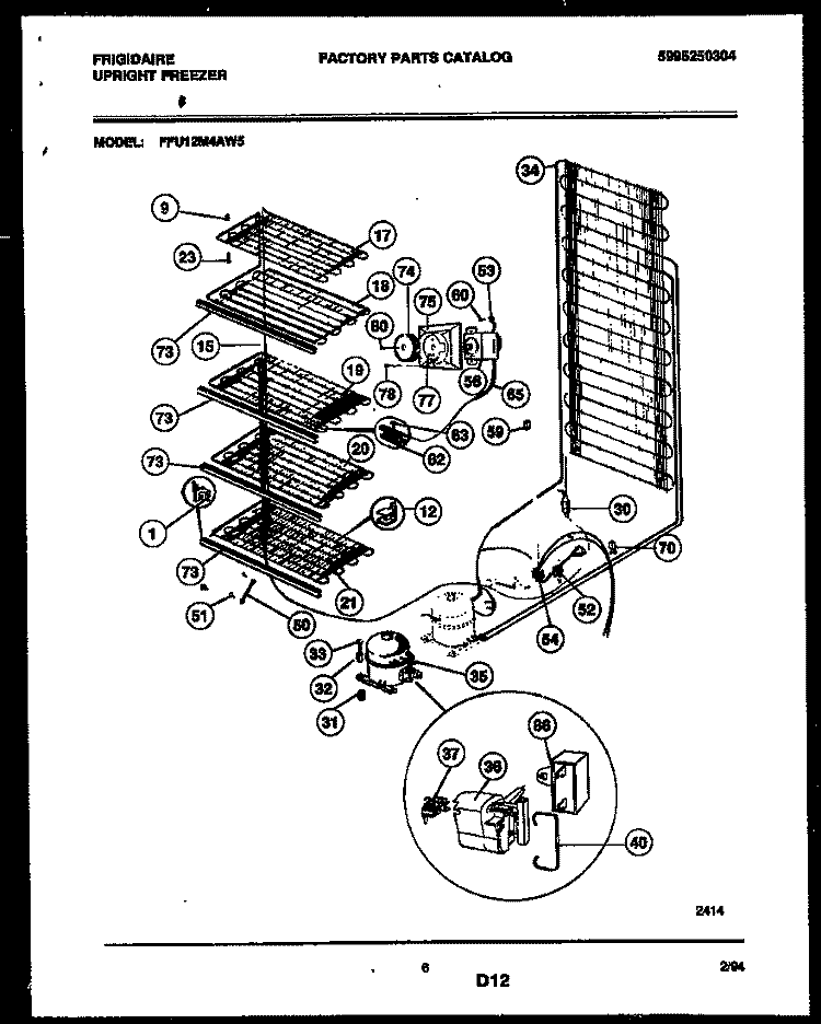 SYSTEM AND ELECTRICAL PARTS Diagram and Parts List for FFU12M4AW5  Frigidaire Freezer