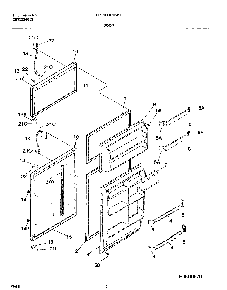 DOOR Diagram and Parts List for FRT18QRHW0  Frigidaire Refrigerator