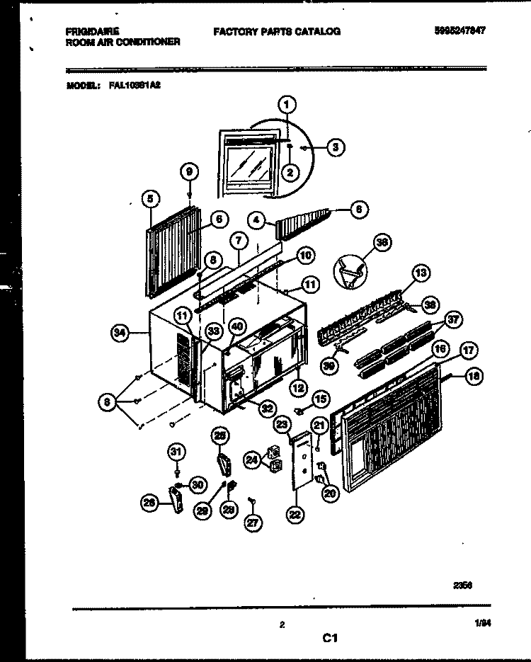 CABINET PARTS Diagram and Parts List for FAL103S1A2  Frigidaire Air Conditioner