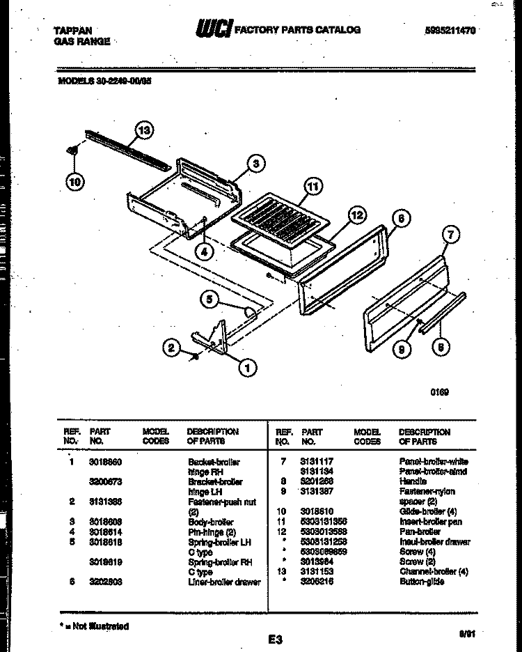 BROILER DRAWER PARTS Diagram and Parts List for 30-2249-00-05  Tappan Range