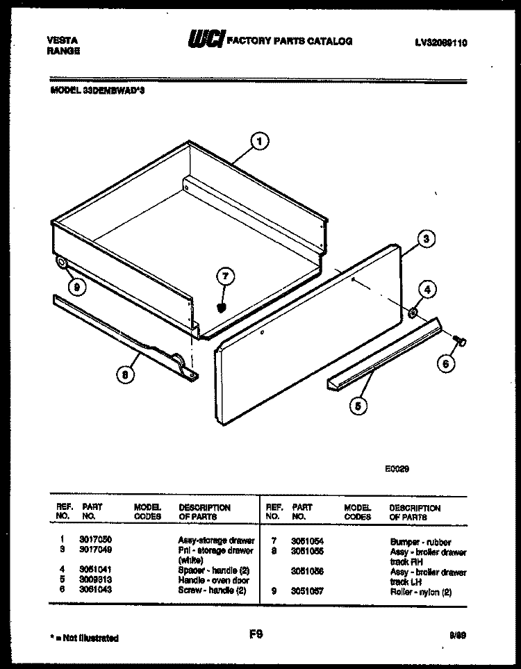 DRAWER PARTS Diagram and Parts List for 33DEMBWAD3  Tappan Range