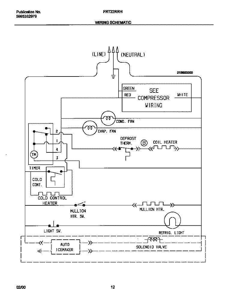 WIRING DIAGRAM Diagram and Parts List for FRT22RRHB3  Frigidaire Refrigerator