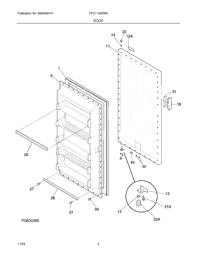 DOOR Diagram and Parts List for FFU1152DW2  Frigidaire Freezer