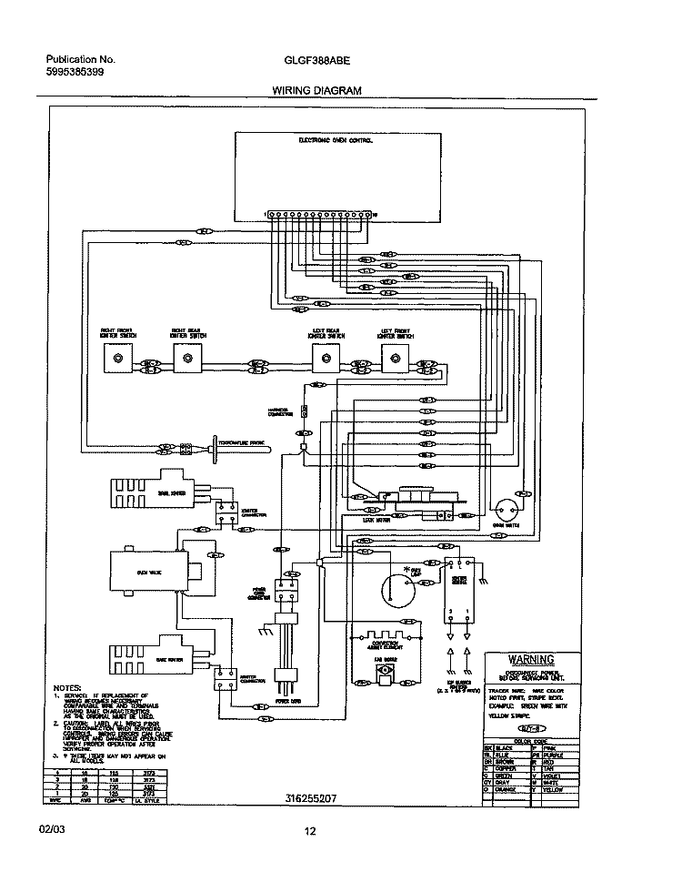WIRING DIAGRAM Diagram and Parts List for GLGF388ABE  Frigidaire Range