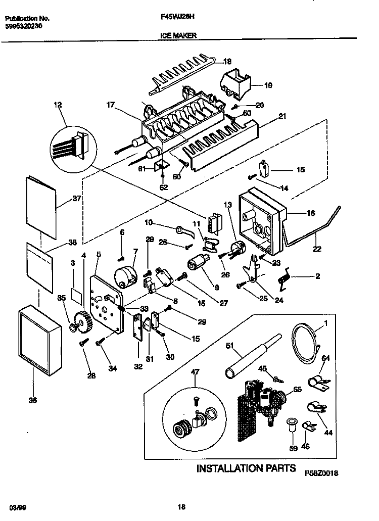 ICE MAKER Diagram and Parts List for F45WJ26HW0  Frigidaire Refrigerator
