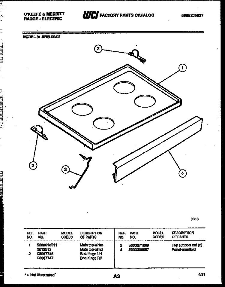 COOKTOP PARTS Diagram and Parts List for 31-6759-23-02  Tappan Range