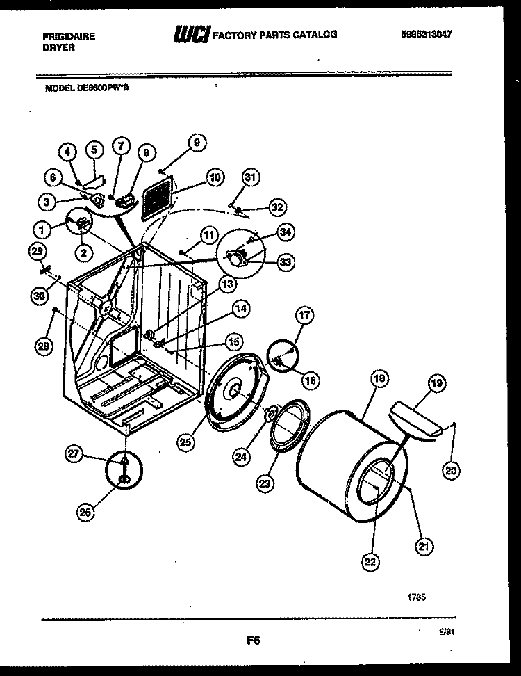 CABINET AND COMPONENT PARTS Diagram and Parts List for DE8600PW0  Frigidaire Dryer