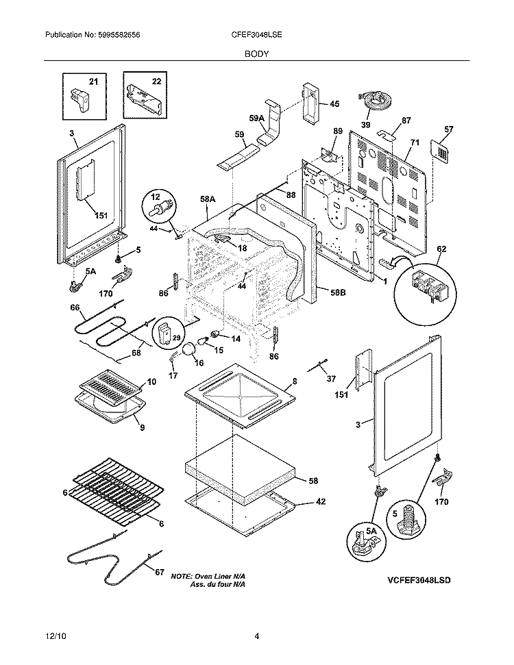 BODY Diagram and Parts List for CFEF3048LSE  Frigidaire Range