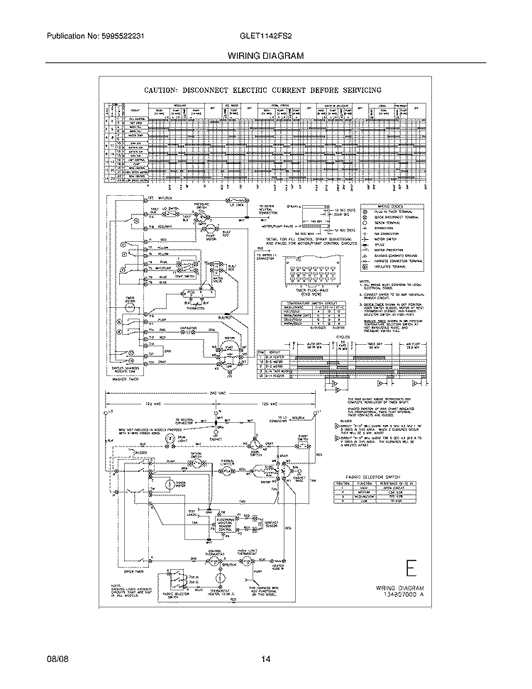 WIRING DIAGRAM Diagram and Parts List for GLET1142FS2  Frigidaire Washer Dryer Combo
