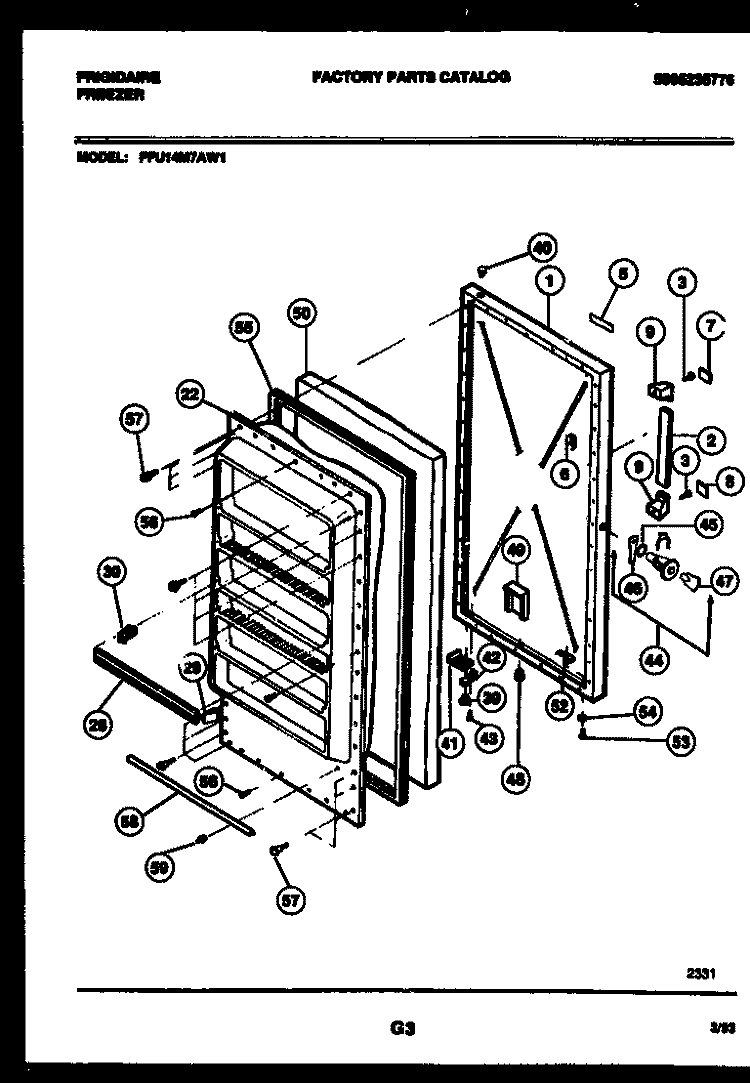 DOOR PARTS Diagram and Parts List for FFU14M7AW1  Frigidaire Freezer