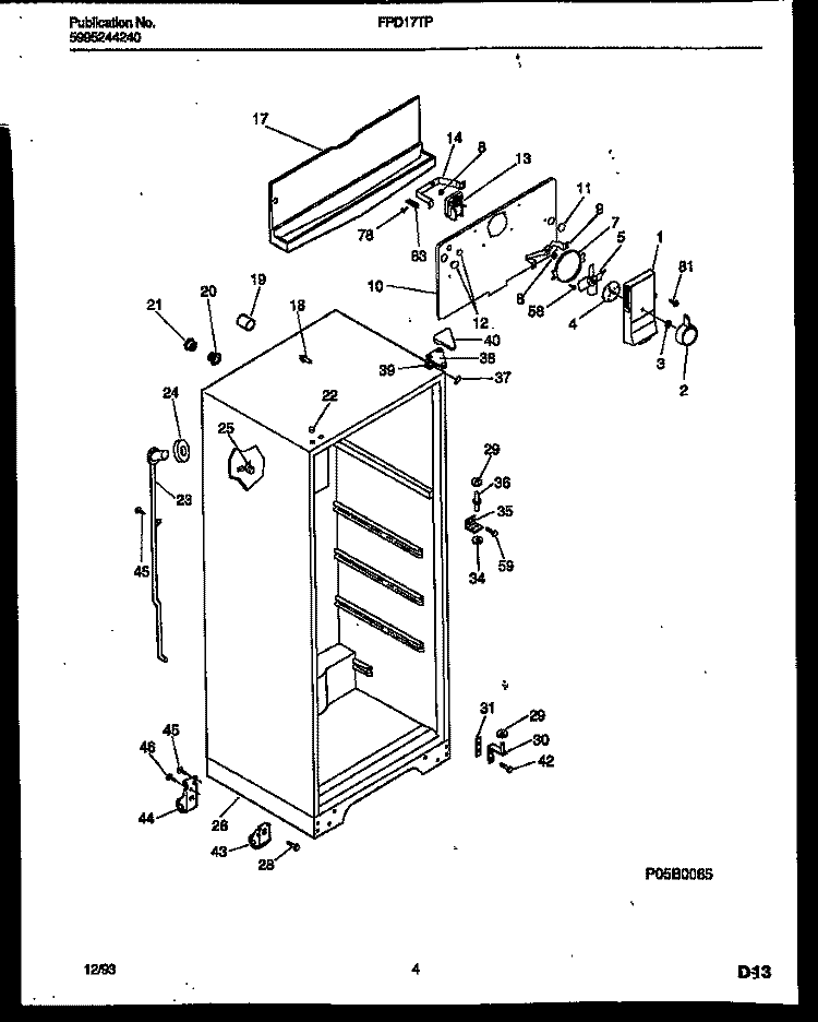 CABINET PARTS Diagram and Parts List for FPD17TPW3  Frigidaire Refrigerator