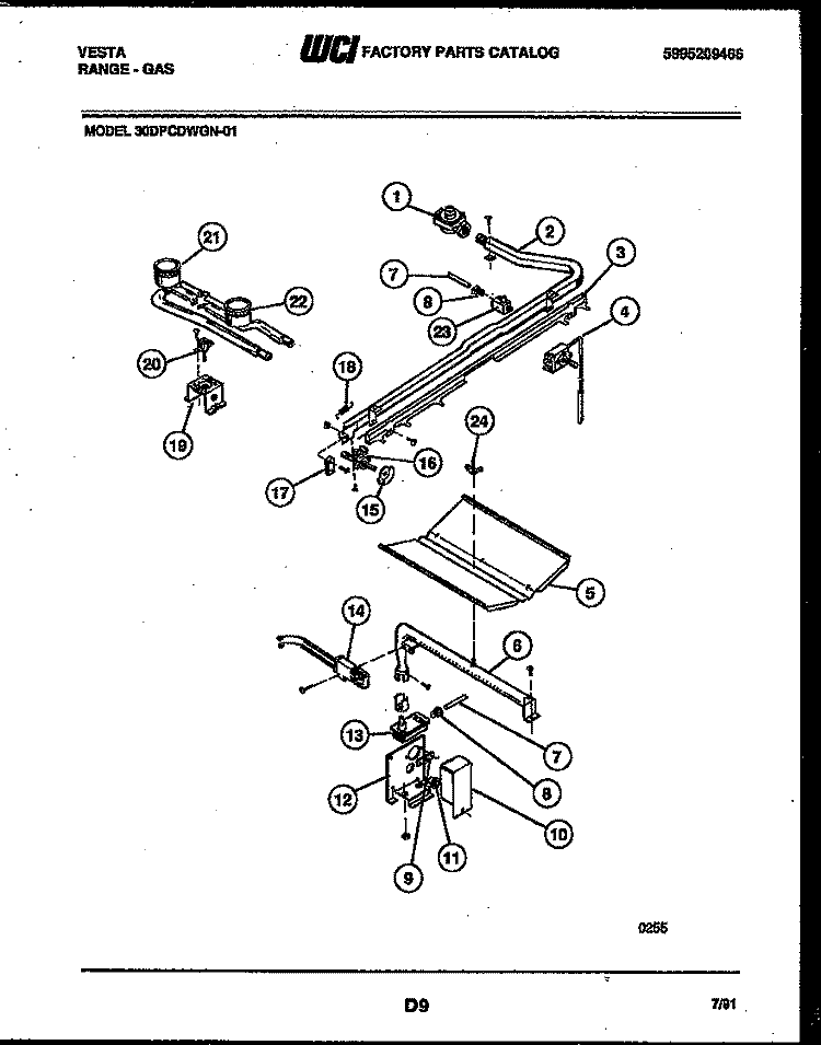 BURNER, MANIFOLD AND GAS CONTROL Diagram and Parts List for 30DPCDWGN-23-01  Tappan Range