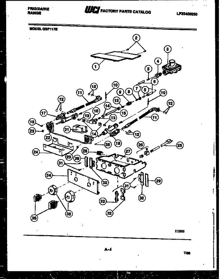 BURNER AND GAS CONTROL Diagram and Parts List for GBF117EW  Frigidaire Cooktop