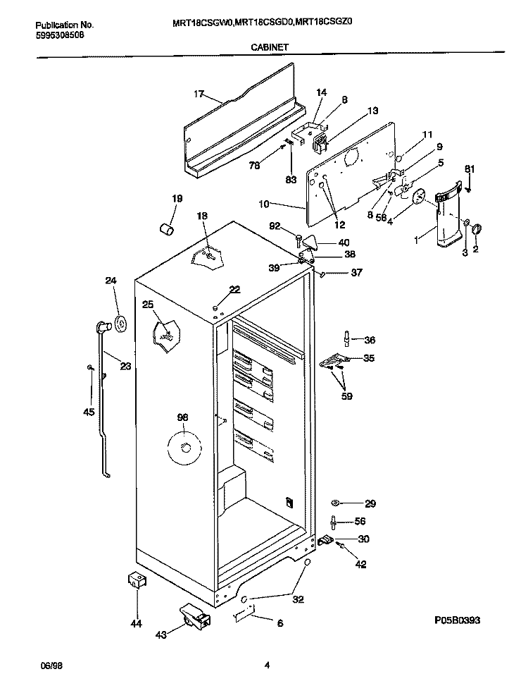 CABINET Diagram and Parts List for MRT18CSGZ0  Frigidaire Refrigerator