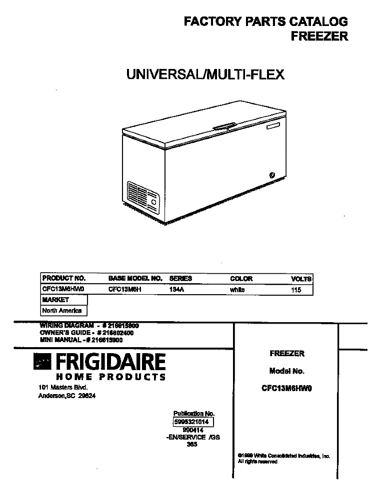 COVER Diagram and Parts List for CFC13M6HW0  Frigidaire Freezer