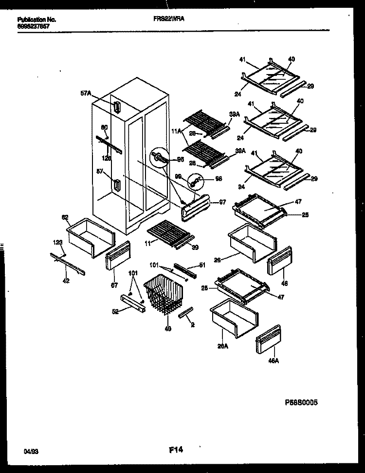 SHELVES AND SUPPORTS Diagram and Parts List for FRS22WRAD1  Frigidaire Refrigerator