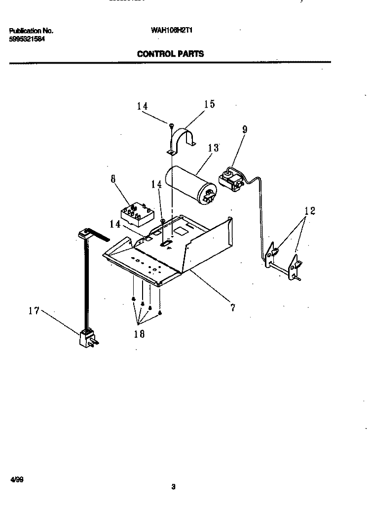 CONTROL PARTS Diagram and Parts List for WAH106H2T1  Frigidaire Air Conditioner