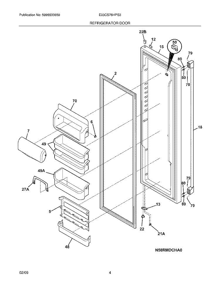 REFRIGERATOR DOOR Diagram and Parts List for E23CS78HPS3  Electrolux Refrigerator