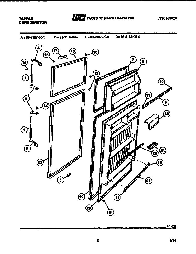 DOOR PARTS Diagram and Parts List for 95-2187-00-01  Tappan Refrigerator