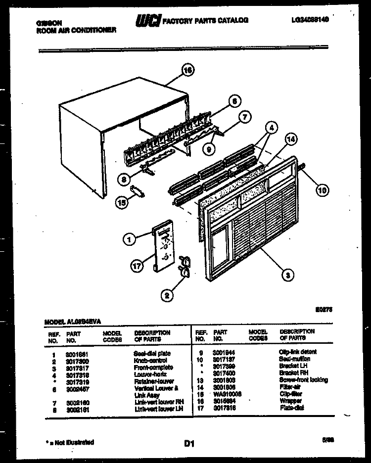 CABINET PARTS Diagram and Parts List for AL08B4EVA  Gibson Air Conditioner