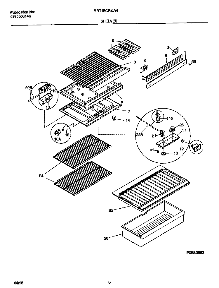 SHELVES / CONTROLS Diagram and Parts List for MRT15CPEW4  Frigidaire Refrigerator