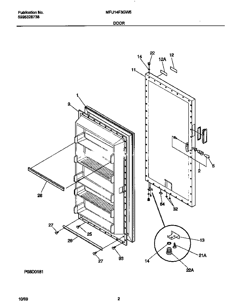 DOOR Diagram and Parts List for MFU14F3GW5  Frigidaire Freezer