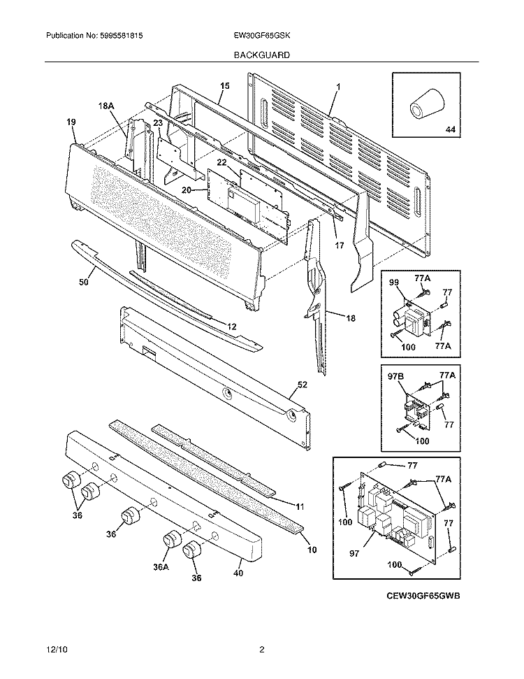 BACKGUARD Diagram and Parts List for EW30GF65GSK  Electrolux Range