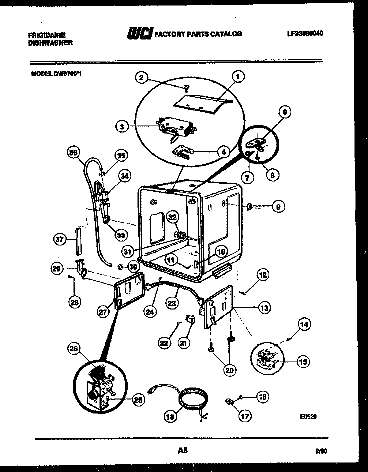 TUB PARTS Diagram and Parts List for DW6700LW1  Frigidaire Dishwasher